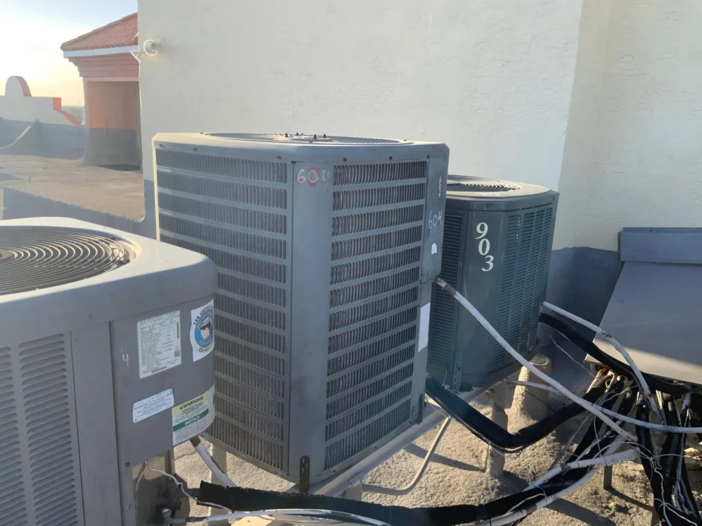 Rooftop condensing units serviced by Cool Aid Air Conditioning